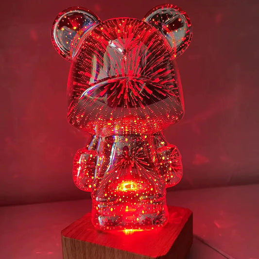 3D Glass Fireworks Little Bear Night Light