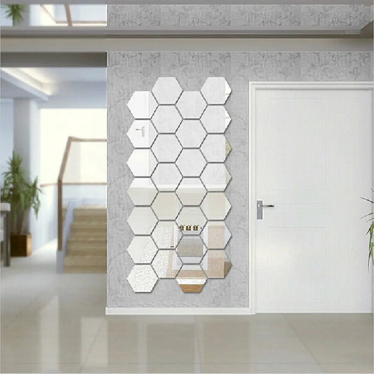 12-Piece Hexagon 3D Mirror Wall Sticker